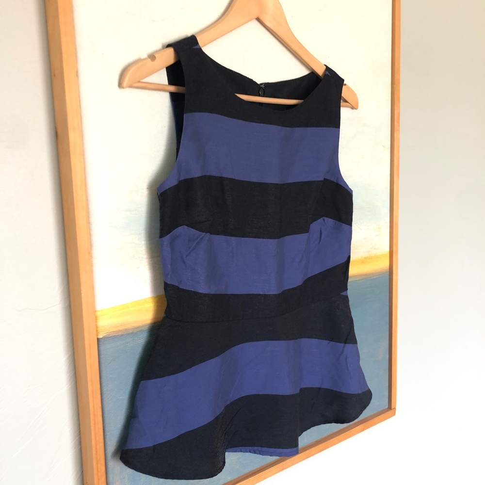 Banana Republic Black and Blue Striped Peplum Tank Top